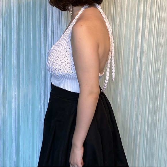 Off White Crochet Knit Cropped Halter Top - Picture 13 of 16